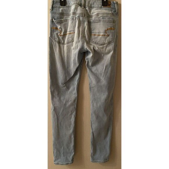 Women’s American Eagle Light Wash Distressed Jeans Size 4 Regular Skinny Jeans - Picture 2 of 5